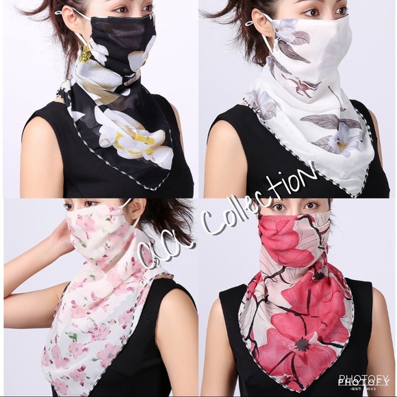 Accessories - Face Mask Covering Scarf Floral Print Chiffon